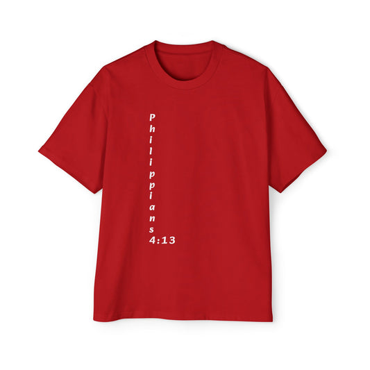 Christian Oversized Tee — "Philippians 4:13" Vertical Front & "I Can Do All Things" Back