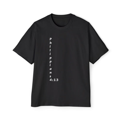 Christian Oversized Tee — "Philippians 4:13" Vertical Front & "I Can Do All Things" Back