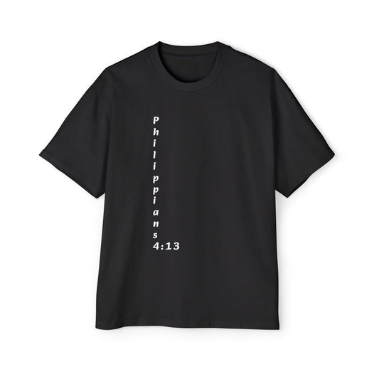 Christian Oversized Tee — "Philippians 4:13" Vertical Front & "I Can Do All Things" Back