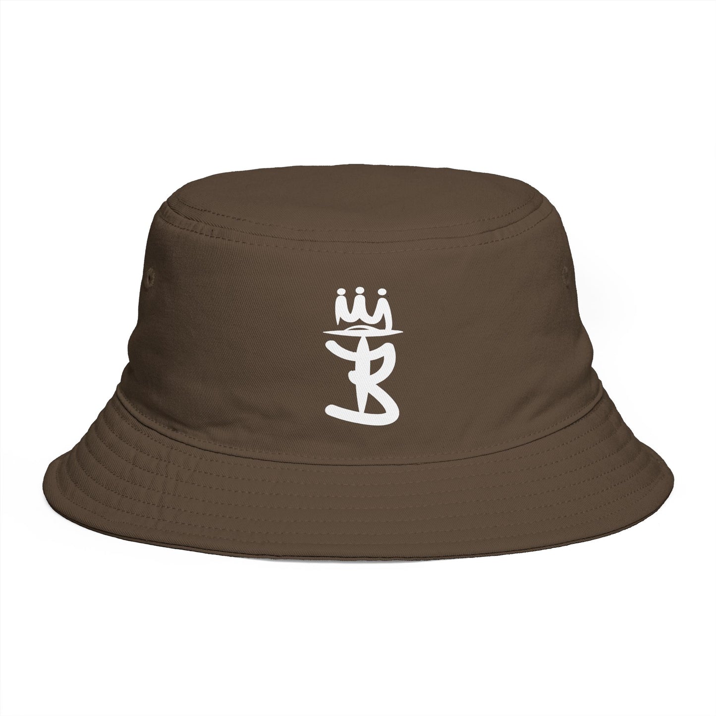 Brown Bucket Hat with White Crown 'B' Logo — Streetwear Casual Sun Hat