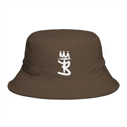 Brown Bucket Hat with White Crown 'B' Logo — Streetwear Casual Sun Hat
