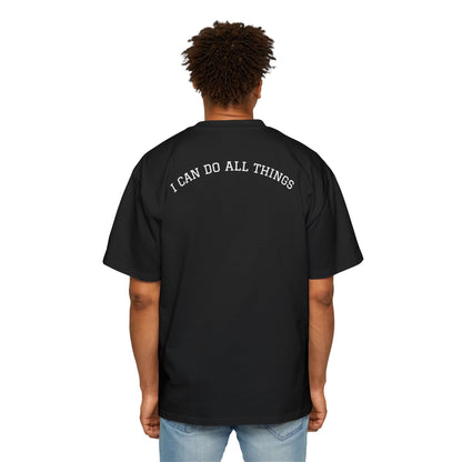 Christian Oversized Tee — "Philippians 4:13" Vertical Front & "I Can Do All Things" Back