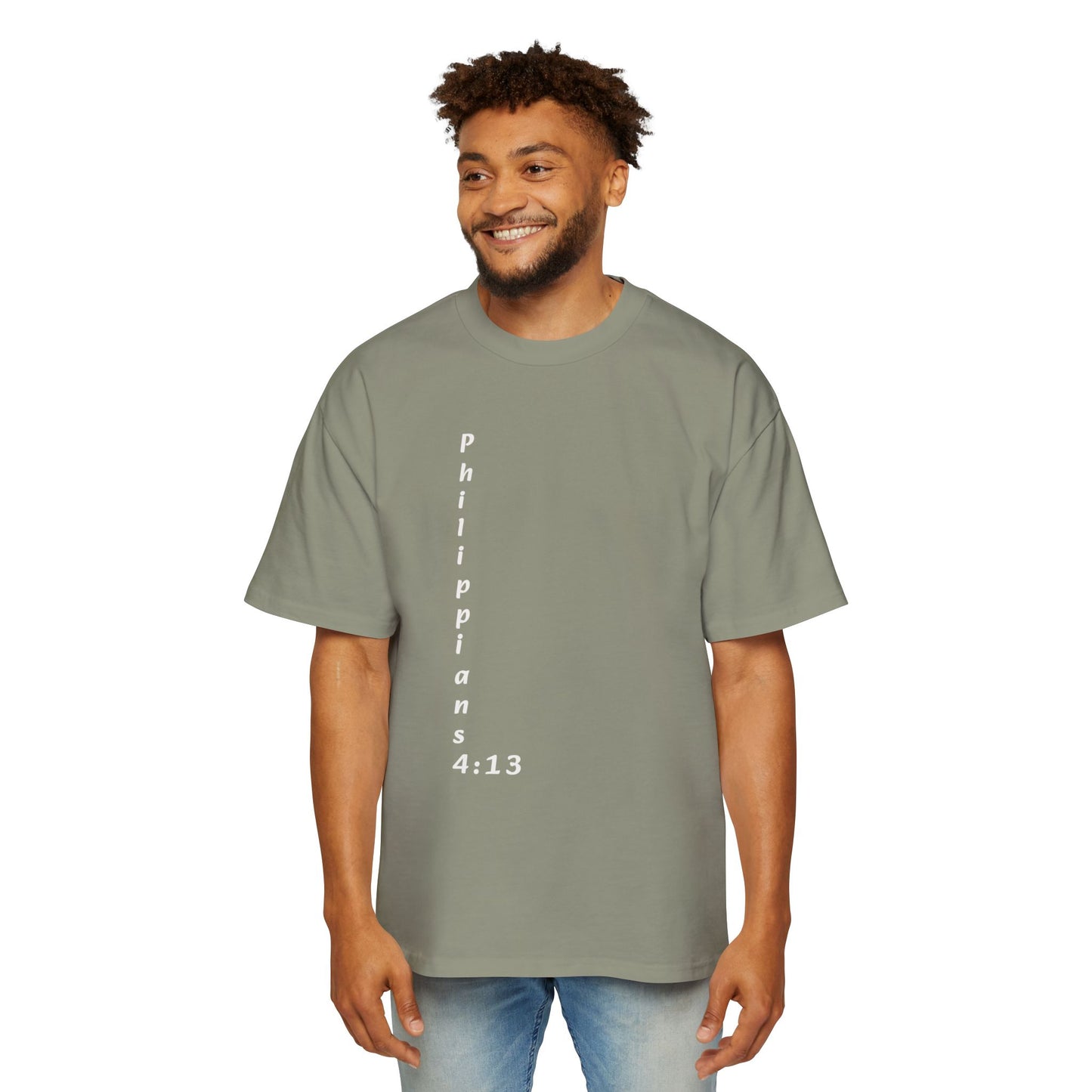 Christian Oversized Tee — "Philippians 4:13" Vertical Front & "I Can Do All Things" Back