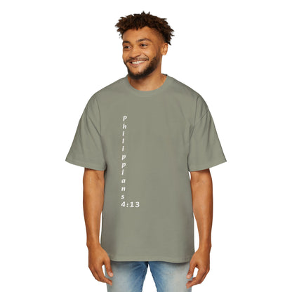 Christian Oversized Tee — "Philippians 4:13" Vertical Front & "I Can Do All Things" Back