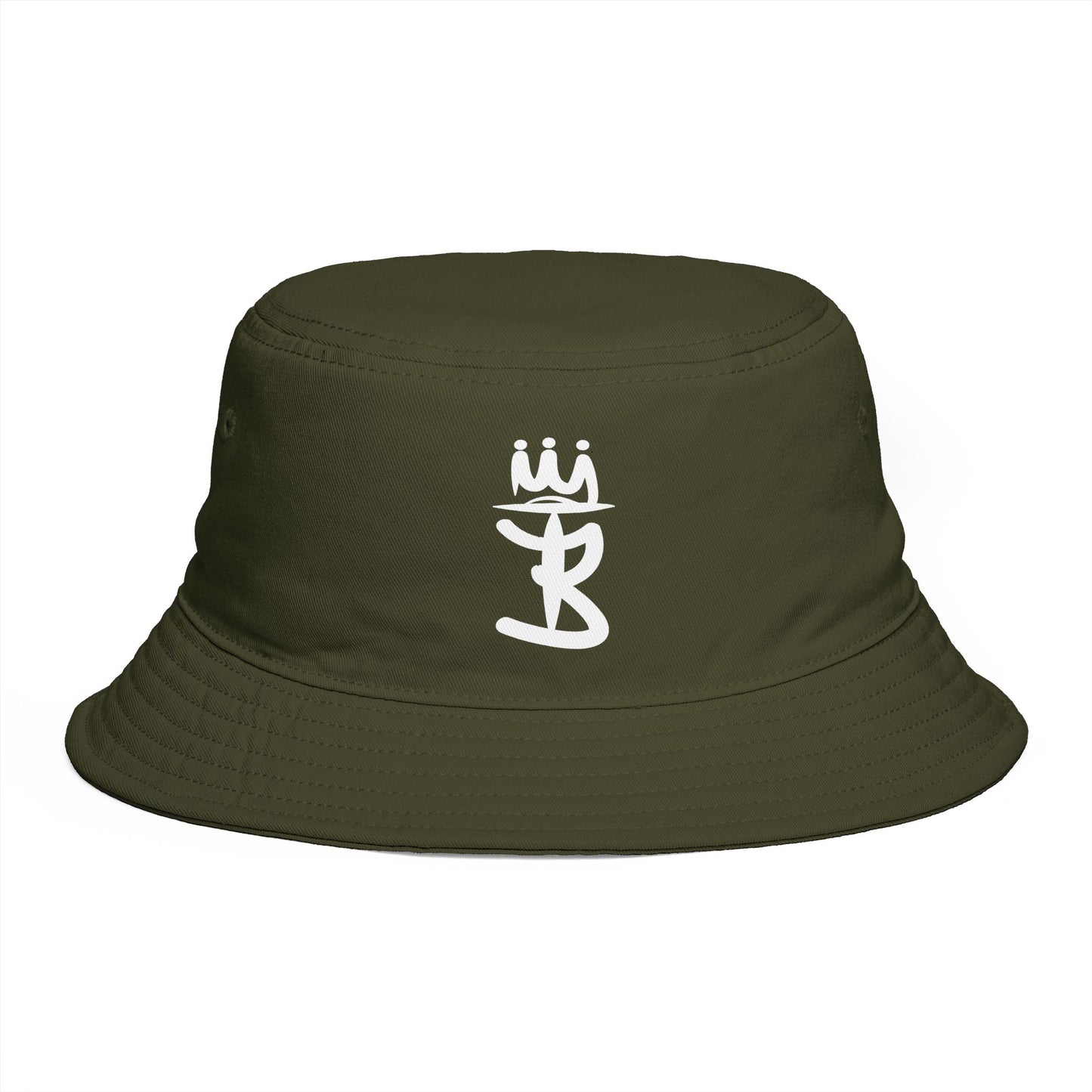 Brown Bucket Hat with White Crown 'B' Logo — Streetwear Casual Sun Hat