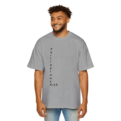 Christian Oversized Tee — "Philippians 4:13" Vertical Front & "I Can Do All Things" Back