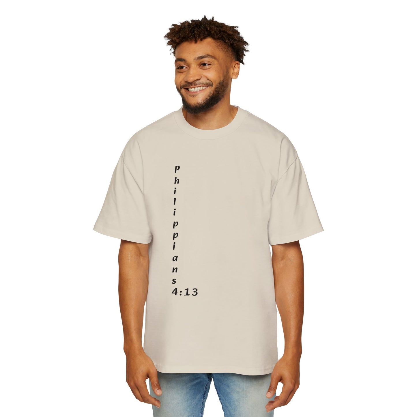 Christian Oversized Tee — "Philippians 4:13" Vertical Front & "I Can Do All Things" Back