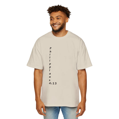 Christian Oversized Tee — "Philippians 4:13" Vertical Front & "I Can Do All Things" Back