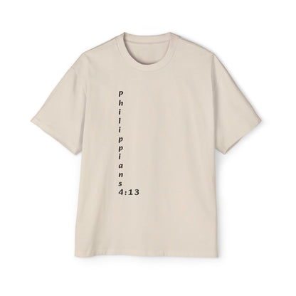 Christian Oversized Tee — "Philippians 4:13" Vertical Front & "I Can Do All Things" Back