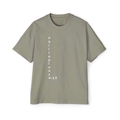 Christian Oversized Tee — "Philippians 4:13" Vertical Front & "I Can Do All Things" Back