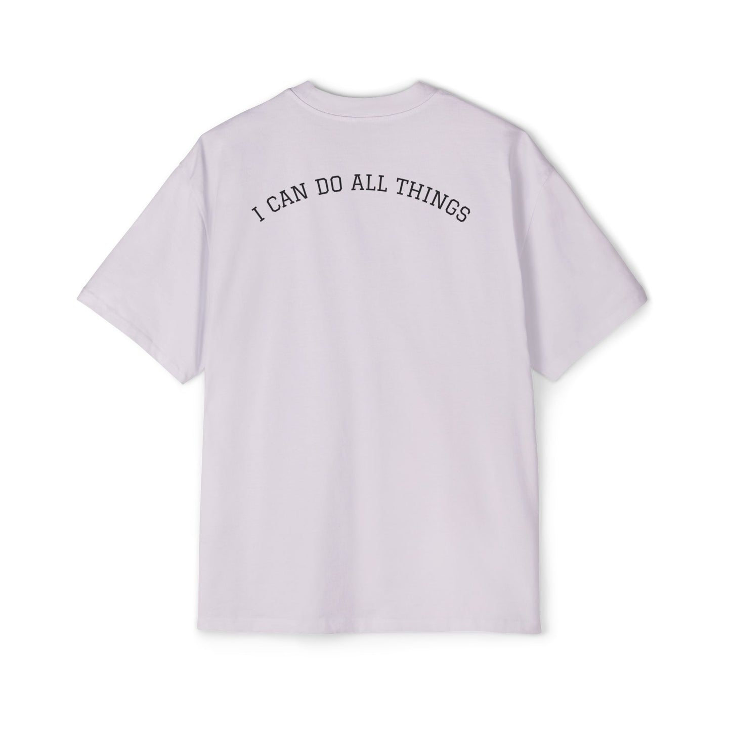Christian Oversized Tee — "Philippians 4:13" Vertical Front & "I Can Do All Things" Back