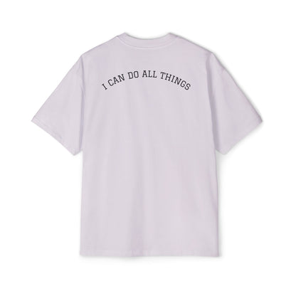 Christian Oversized Tee — "Philippians 4:13" Vertical Front & "I Can Do All Things" Back