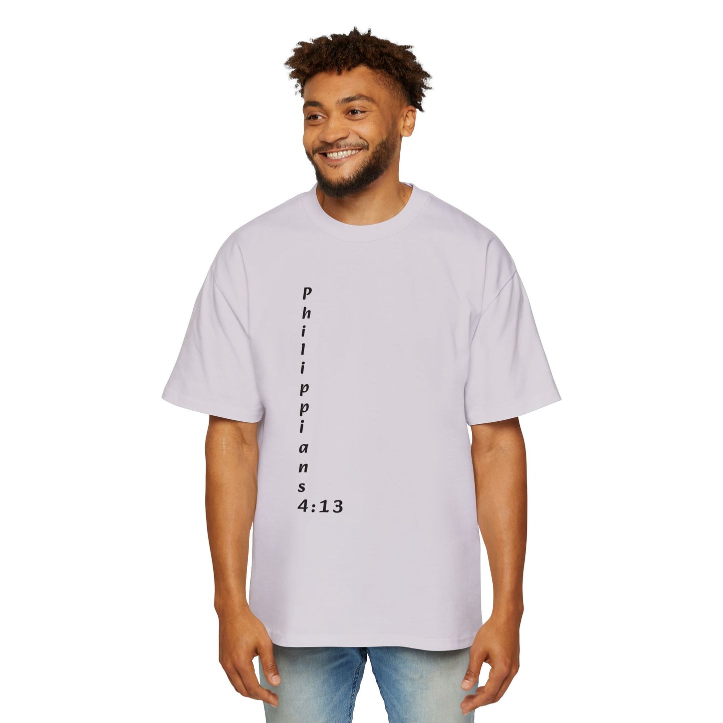 Christian Oversized Tee — "Philippians 4:13" Vertical Front & "I Can Do All Things" Back