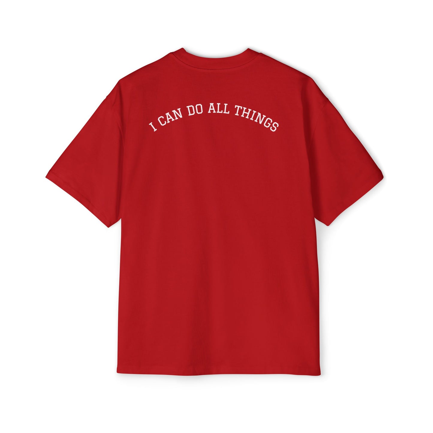 Christian Oversized Tee — "Philippians 4:13" Vertical Front & "I Can Do All Things" Back
