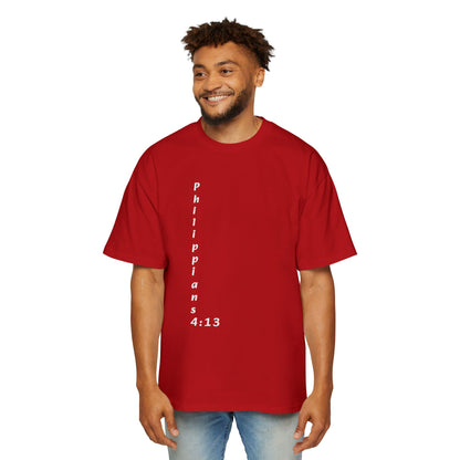 Christian Oversized Tee — "Philippians 4:13" Vertical Front & "I Can Do All Things" Back