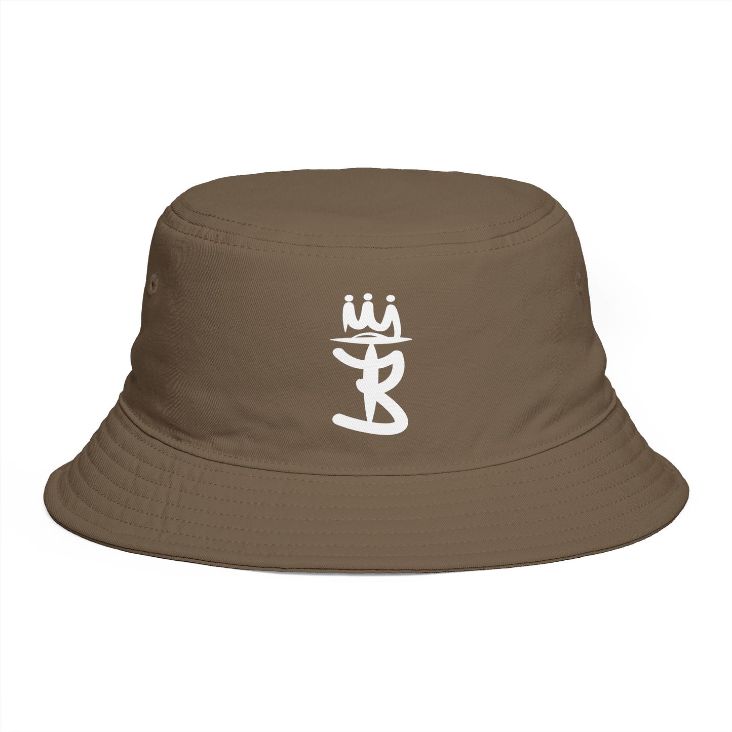 Brown Bucket Hat with White Crown 'B' Logo — Streetwear Casual Sun Hat