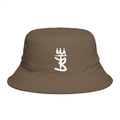 Brown Bucket Hat with White Crown 'B' Logo — Streetwear Casual Sun Hat