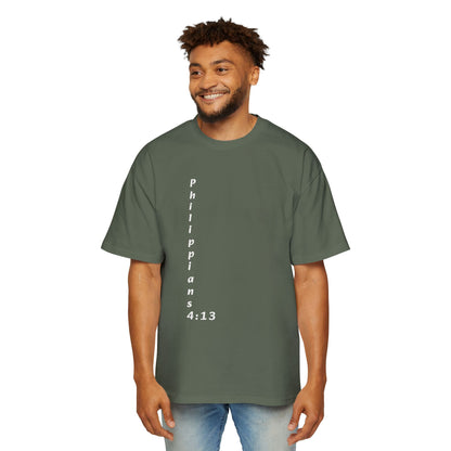 Christian Oversized Tee — "Philippians 4:13" Vertical Front & "I Can Do All Things" Back
