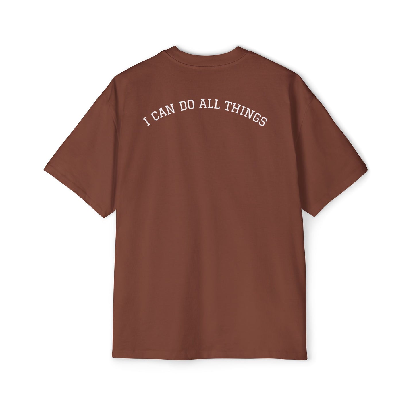 Christian Oversized Tee — "Philippians 4:13" Vertical Front & "I Can Do All Things" Back