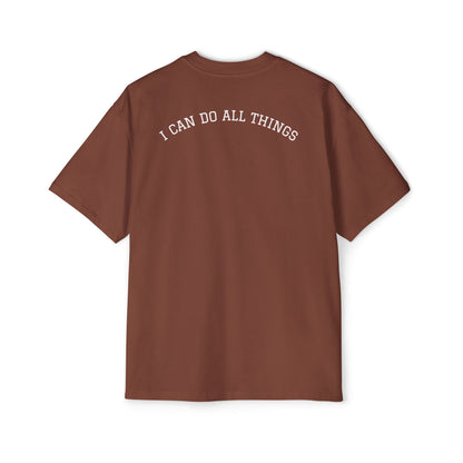 Christian Oversized Tee — "Philippians 4:13" Vertical Front & "I Can Do All Things" Back