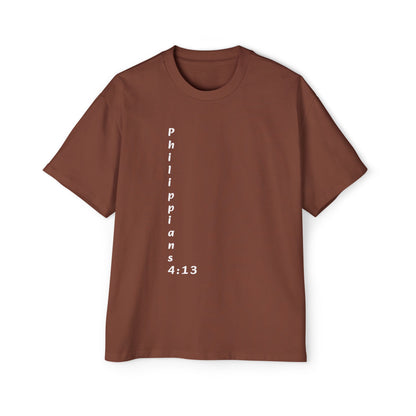 Christian Oversized Tee — "Philippians 4:13" Vertical Front & "I Can Do All Things" Back