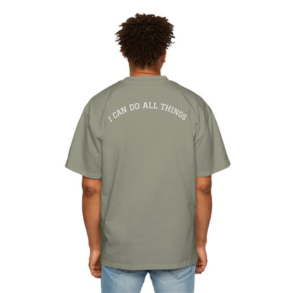 Christian Oversized Tee — "Philippians 4:13" Vertical Front & "I Can Do All Things" Back