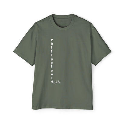 Christian Oversized Tee — "Philippians 4:13" Vertical Front & "I Can Do All Things" Back