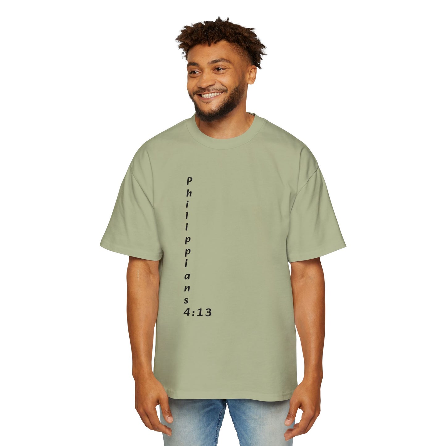 Christian Oversized Tee — "Philippians 4:13" Vertical Front & "I Can Do All Things" Back