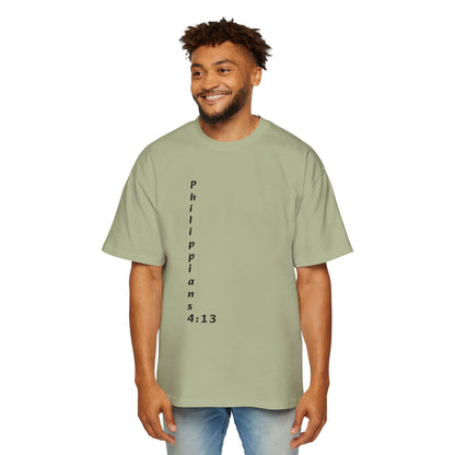 Christian Oversized Tee — "Philippians 4:13" Vertical Front & "I Can Do All Things" Back