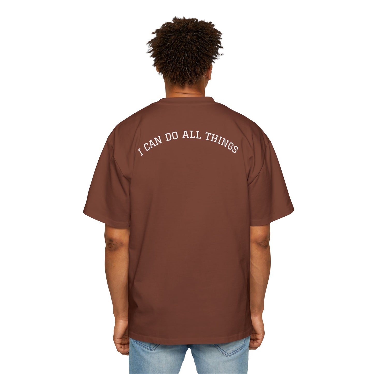 Christian Oversized Tee — "Philippians 4:13" Vertical Front & "I Can Do All Things" Back