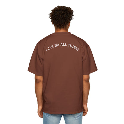 Christian Oversized Tee — "Philippians 4:13" Vertical Front & "I Can Do All Things" Back