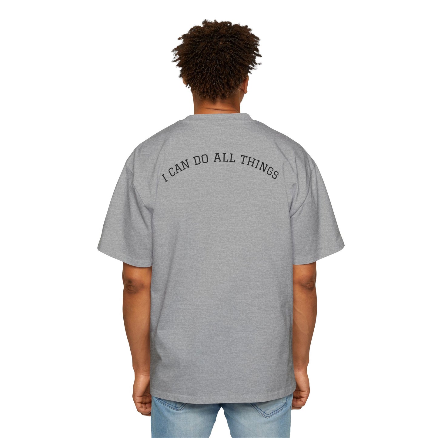 Christian Oversized Tee — "Philippians 4:13" Vertical Front & "I Can Do All Things" Back