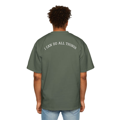Christian Oversized Tee — "Philippians 4:13" Vertical Front & "I Can Do All Things" Back