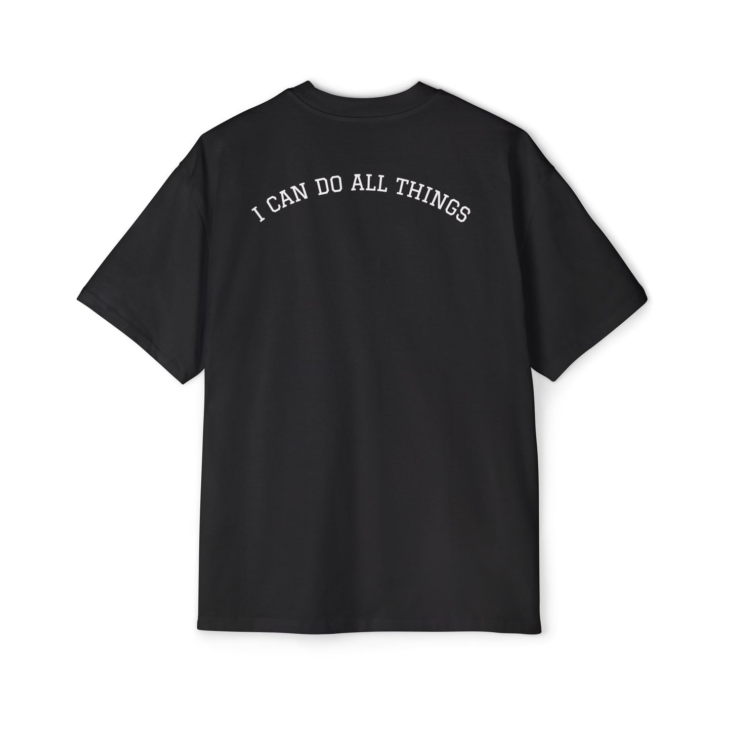 Christian Oversized Tee — "Philippians 4:13" Vertical Front & "I Can Do All Things" Back