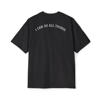 Christian Oversized Tee — "Philippians 4:13" Vertical Front & "I Can Do All Things" Back