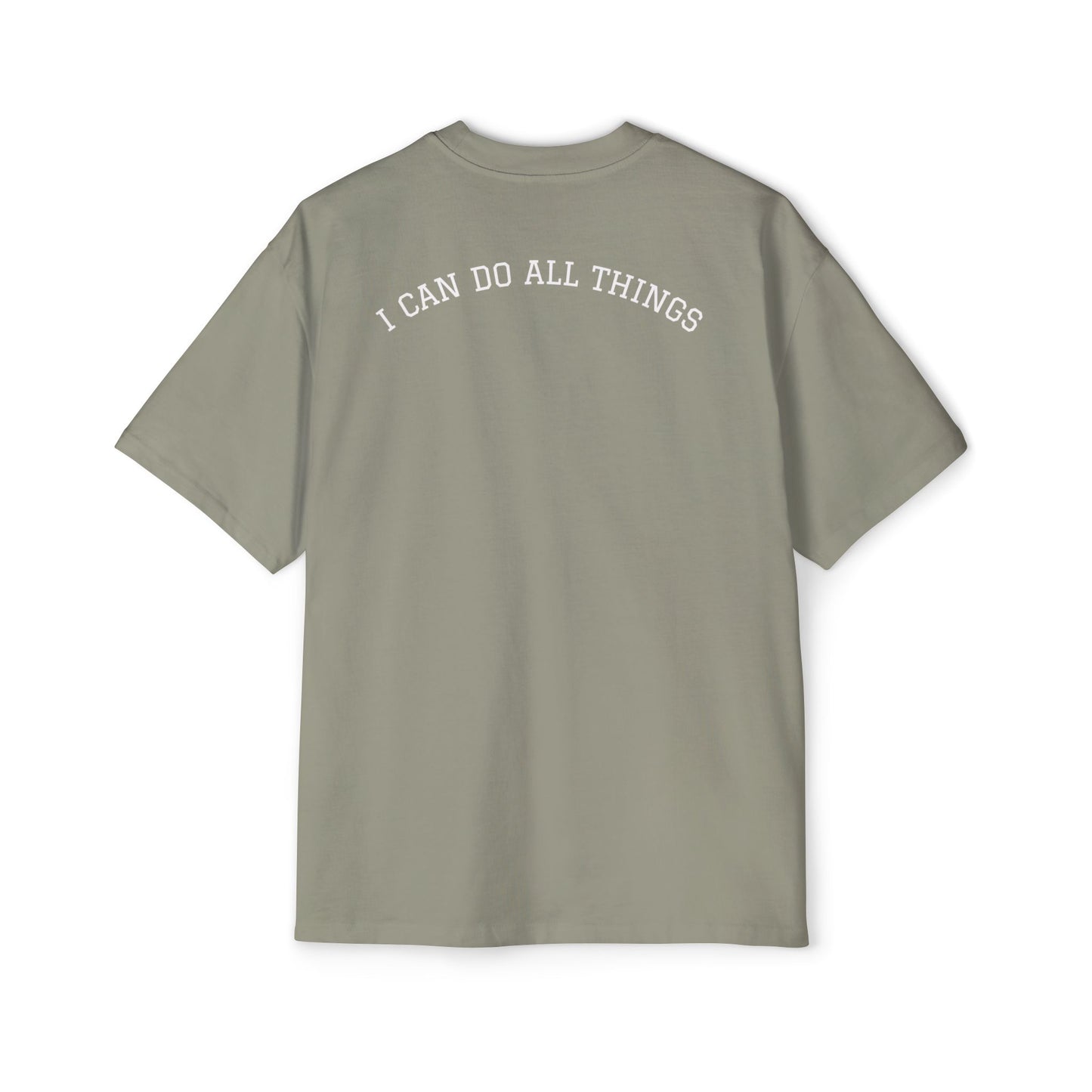 Christian Oversized Tee — "Philippians 4:13" Vertical Front & "I Can Do All Things" Back