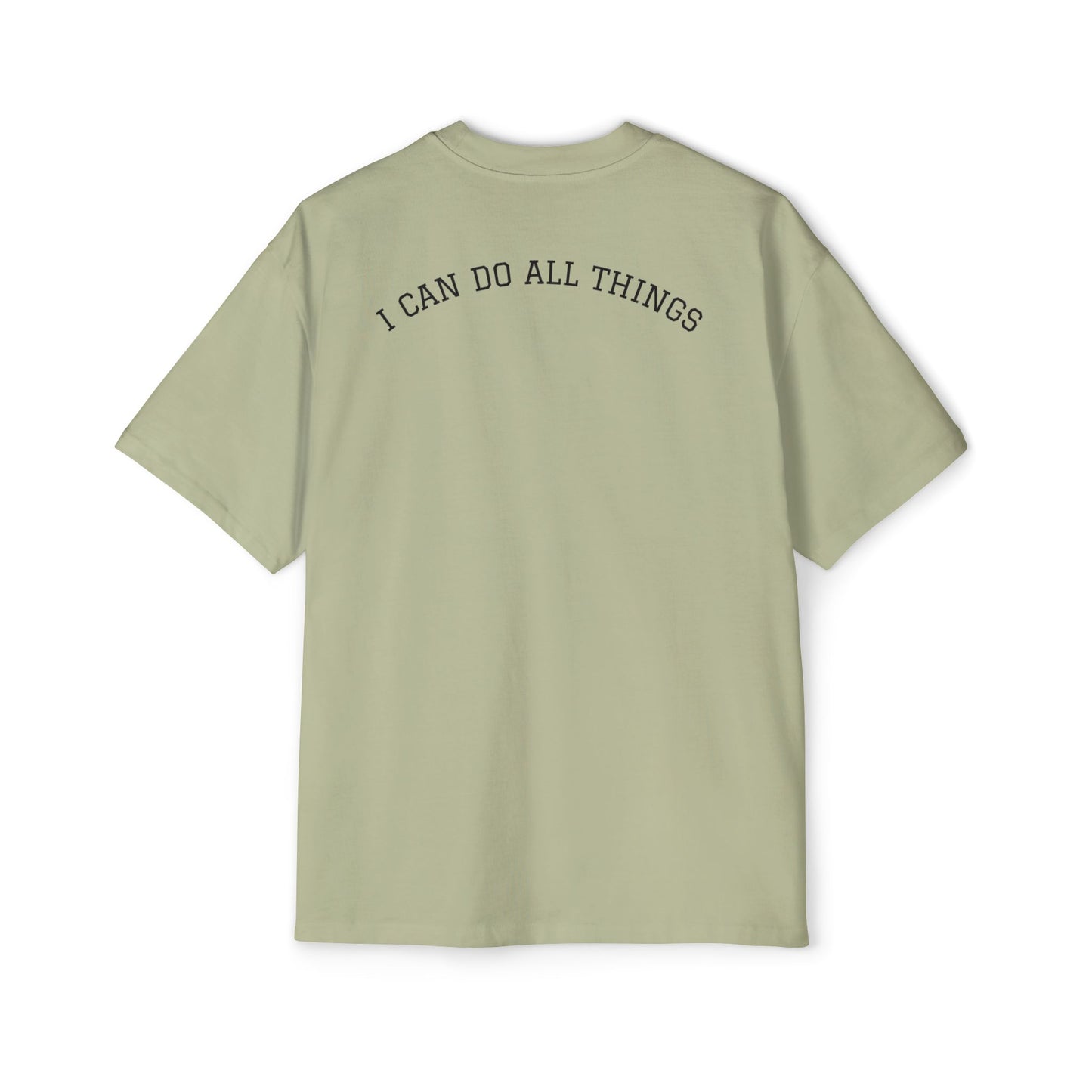Christian Oversized Tee — "Philippians 4:13" Vertical Front & "I Can Do All Things" Back