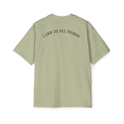 Christian Oversized Tee — "Philippians 4:13" Vertical Front & "I Can Do All Things" Back